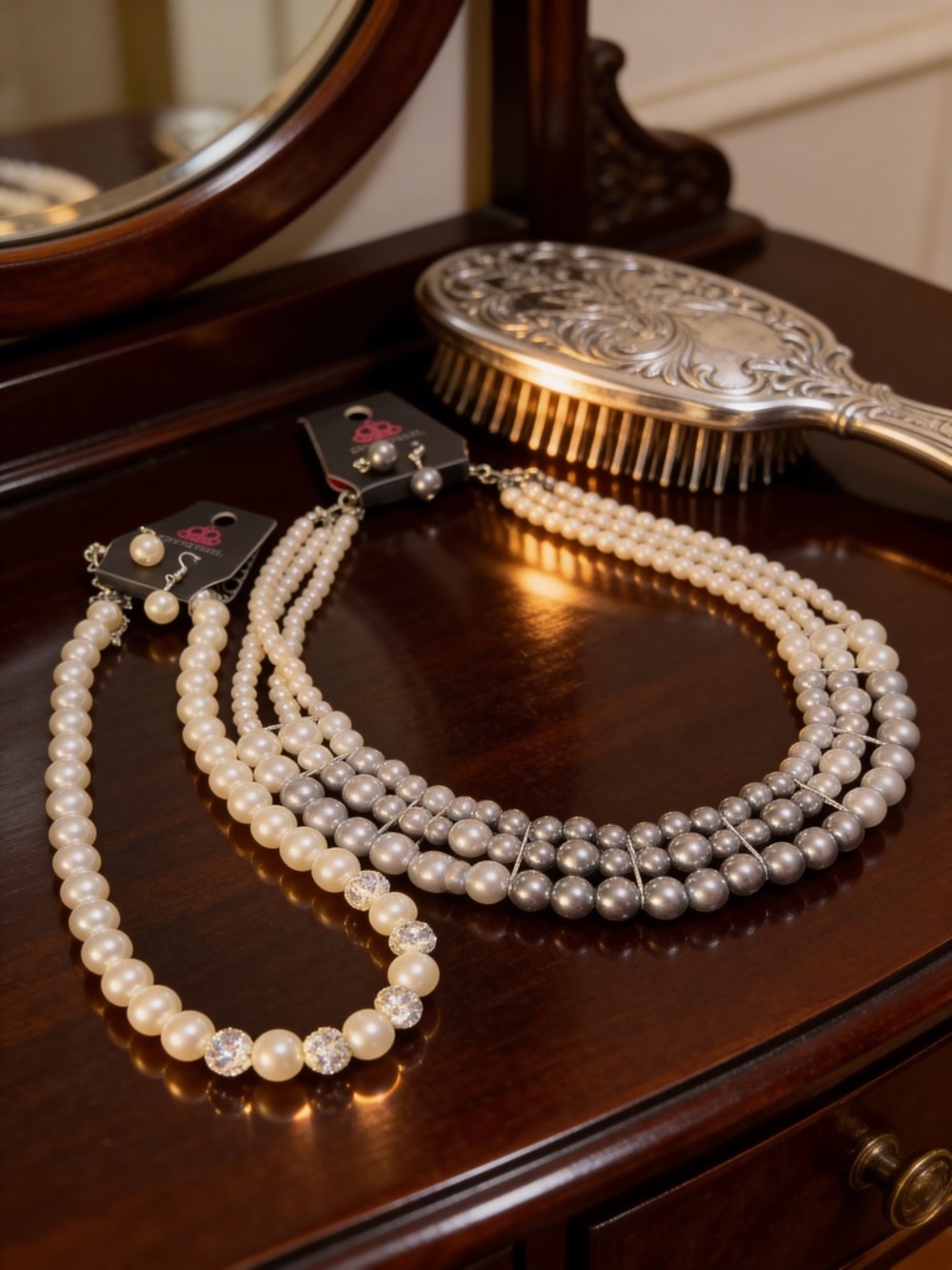 Classic Faux Pearl  & Multi-Strand Necklace with Matching Earrings